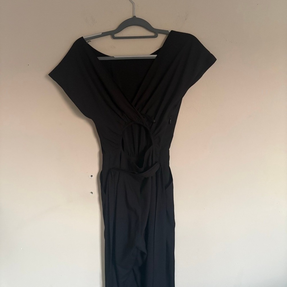 Bebe Black Cutout Back Wide Leg Belted Jumpsuit XXS RN86017 - Picture 15 of 16